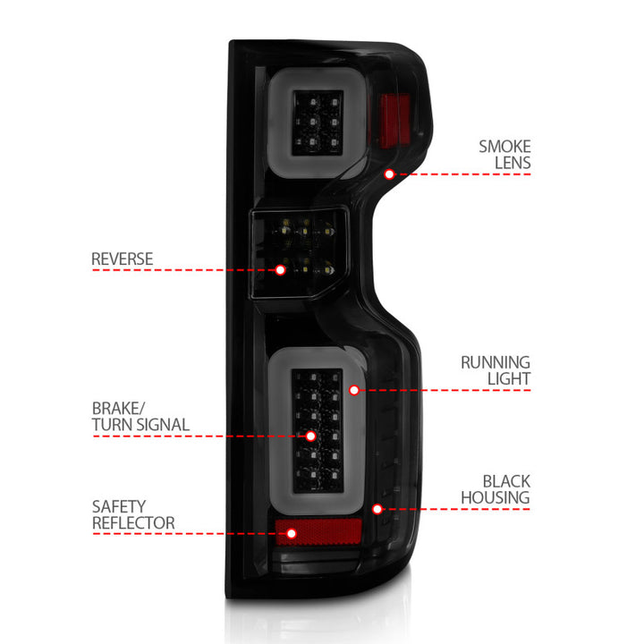 ANZO 19-21 Chevy Silverado Full LED Taillights Black Housing Smoke Lens G2 (w/C light Bars)