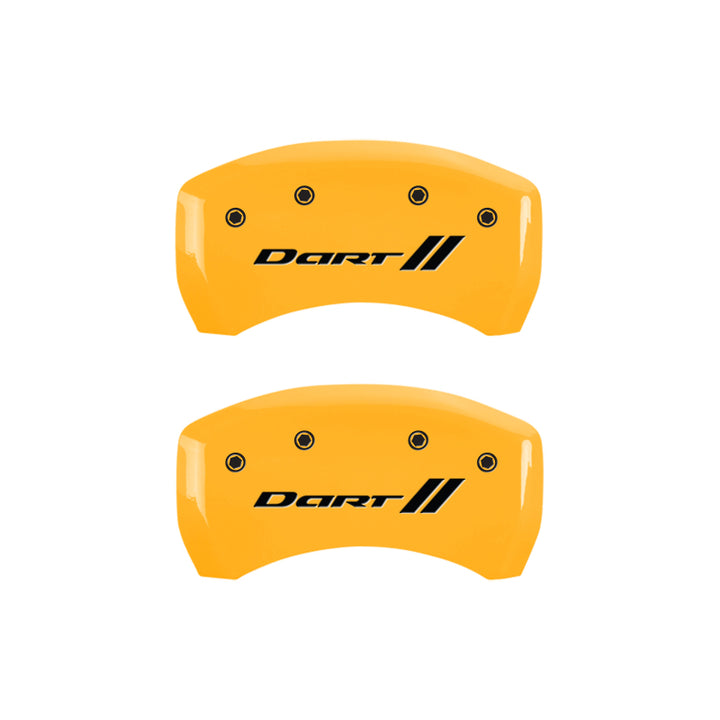 MGP 4 Caliper Covers Engraved Front & Rear With stripes/Dart Yellow finish black ch