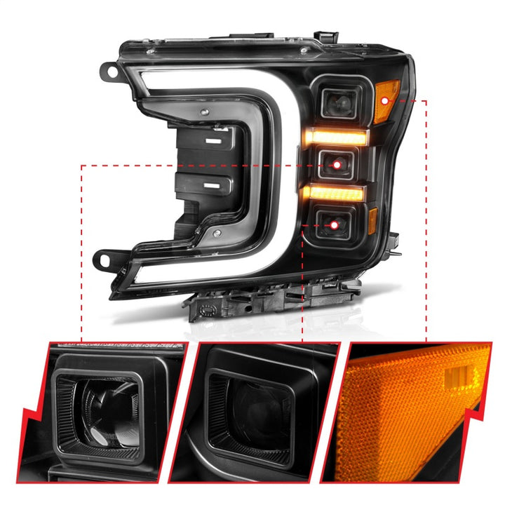 ANZO 18-20 Ford F-150 Full Led Projector Smoke Bar Style Headlights Black Amber