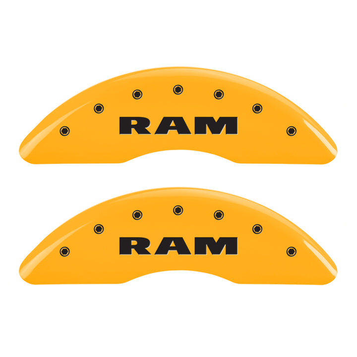 MGP 4 Caliper Covers Engraved Front Ram Rear Ramhead Yellow Finish Black Char 2010 Dodge Ram 2500