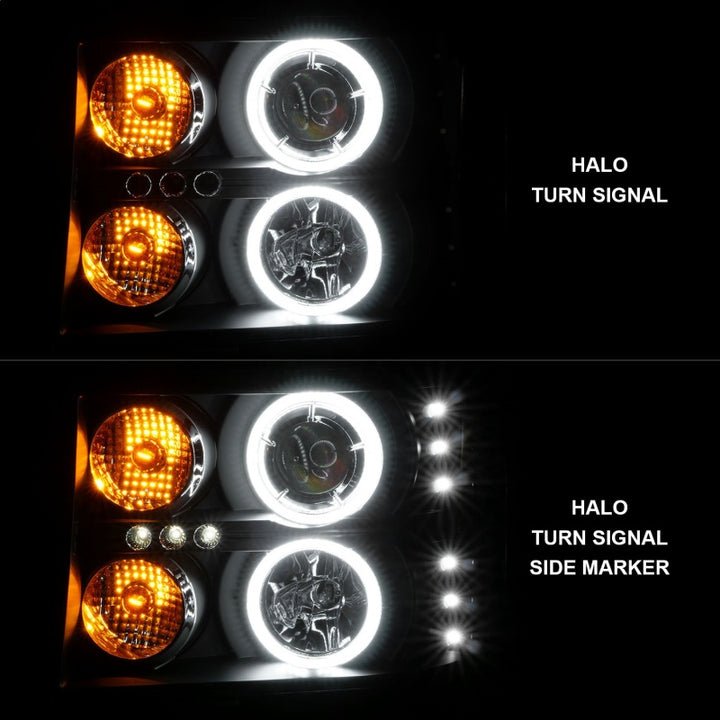ANZO 2007-2013 GMC Sierra 1500 Projector Headlights w/ Halo Black
