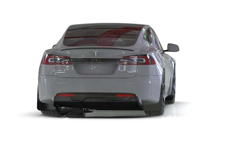 Rally Armor 21-26 Tesla Model S / S Plaid Black UR Mud Flap w/White Logo