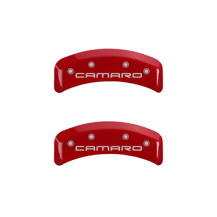 MGP 4 Caliper Covers Engraved Front & Rear Gen 4/Camaro Red finish silver ch